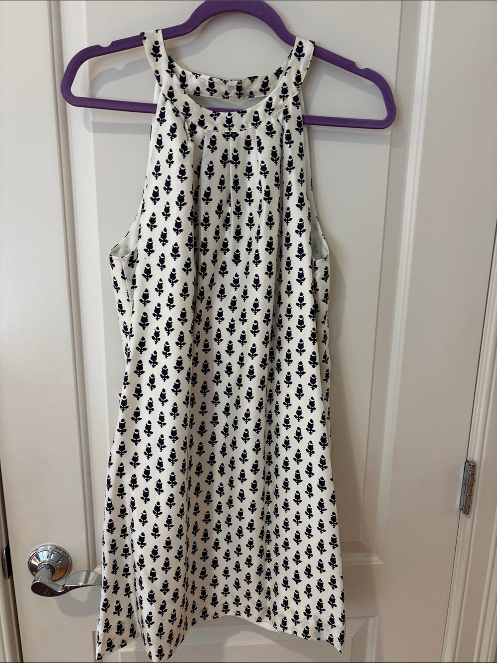 J. Crew Cream Halter Mini Dress with Black Floral Print